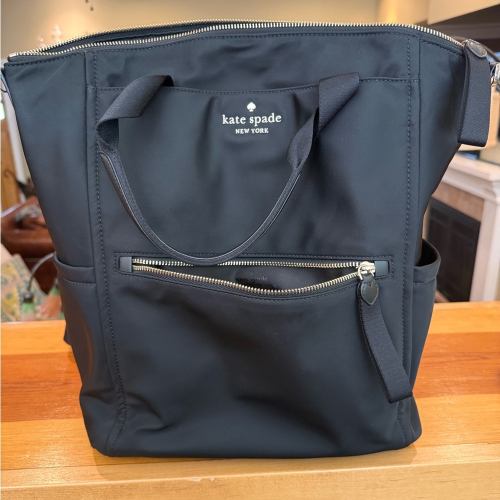 kate spade Black Nylon Tote Backpack with Front Zip Pocket